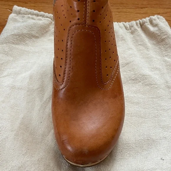 Swedish HASBEENS Perforated Tan Leather Platform Ankle Boots Size 38 - Picture 10 of 12